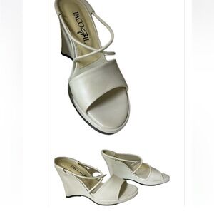 Paco Gil White Wedge Sandals with Cross-Strap Design